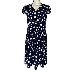 ‎Dorby navy white polka dot faux wrap dress 12P